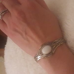Vintage Designer Paz Israel White Agate Sterling Silver Bracelet